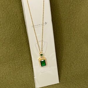 Gold Necklace with Green Gemstone Pendant